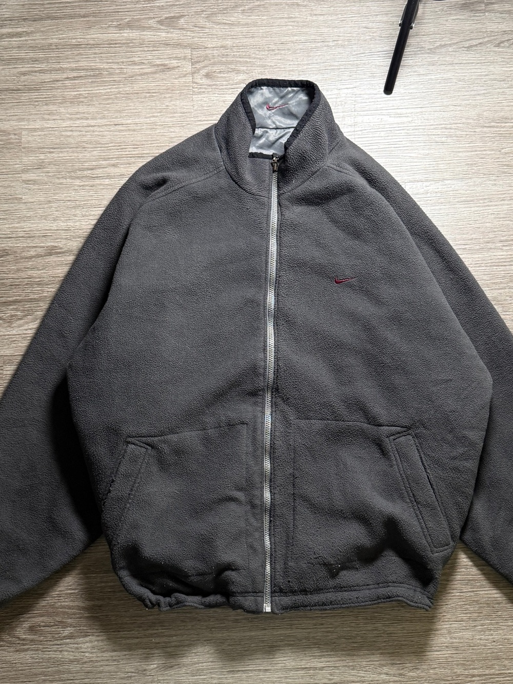 vintage y2k Nike reversible fleece jacket grey & nylon windbreaker shiny silver